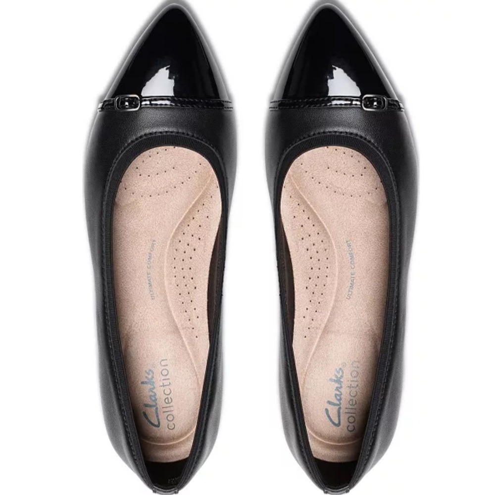 New Clarks Pumps 7.5 Leather Patent Cap Toe Natalyn Dusk Low Block Heel Office
